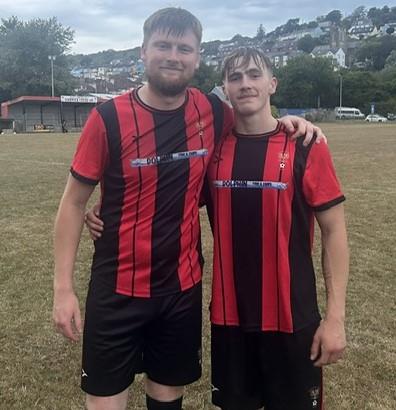 Goodwick skipper Scott Delaney with two-goal hero Kyle O Sullivan. Picture Fraser Watson